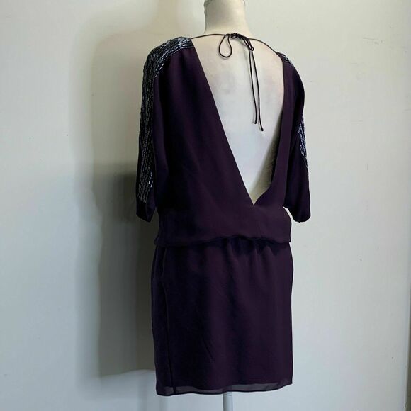 Tibi Beaded Silk Open Back Mini Dress Embellished Sleeve Backless Purple sz 6 - Picture 11 of 11